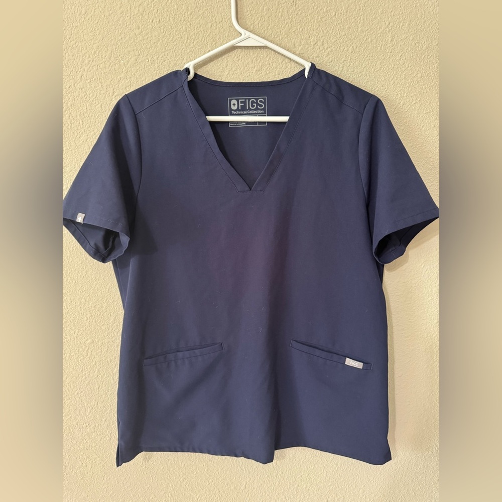 Figs Navy V-Neck Medical Scrub Top